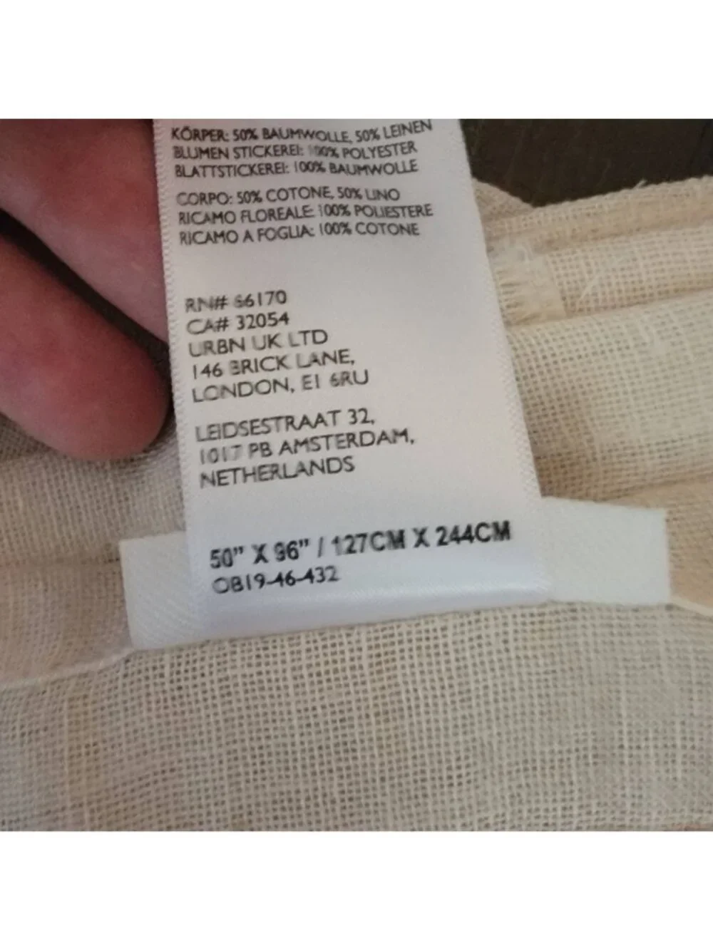 NEW Anthropologie Manette Embroidered Cotton Linen Curtain Boho Chic 50 x 96 in